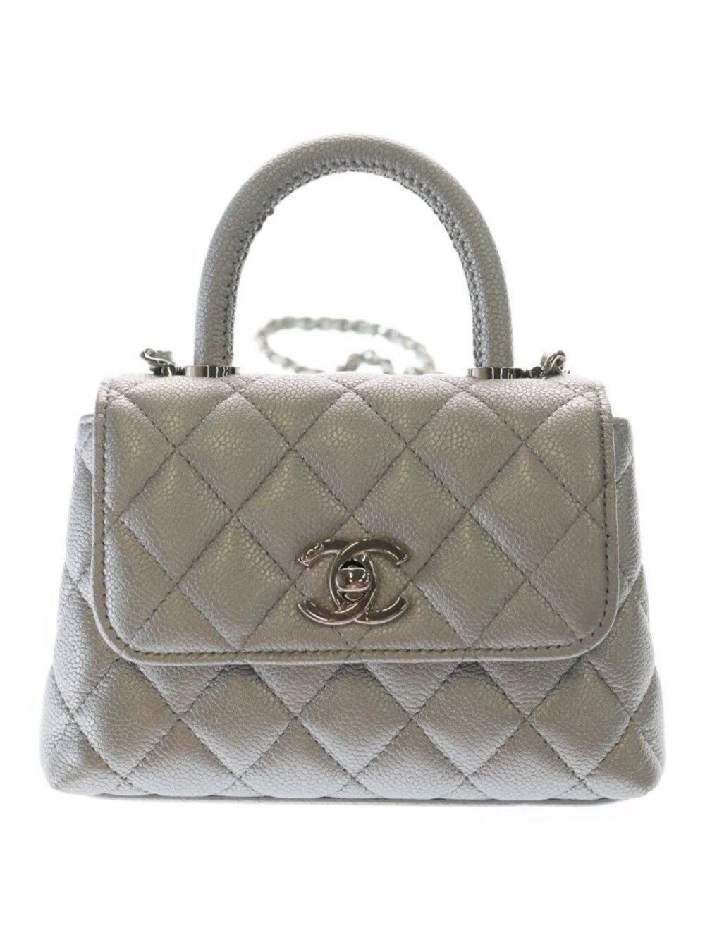 Chanel Herehandle Minimini 2-Way Mini Shoulder Bag Silver Caviar Leather